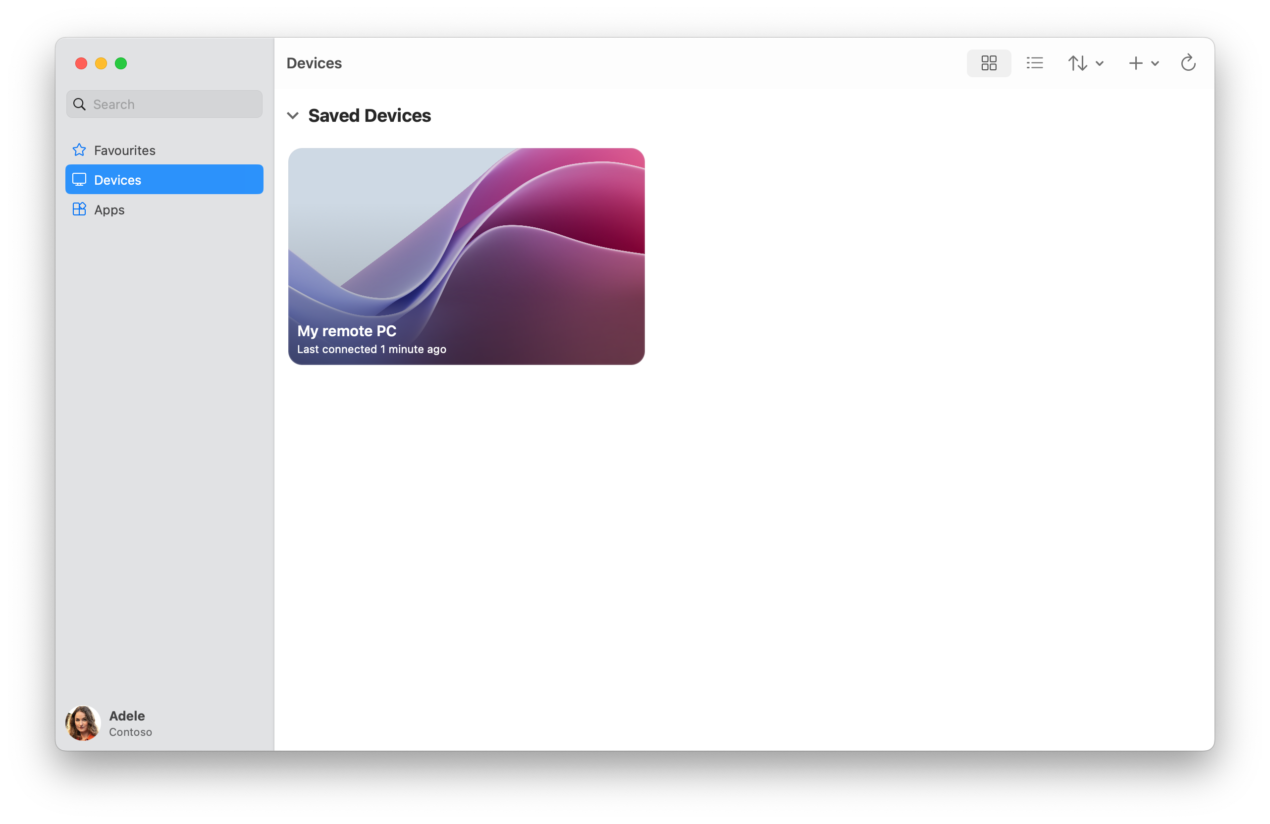 Сохранённая карточка удалённого компьютера в Windows App для macOS Сохранённая карточка удалённого компьютера в Windows App для macOS
