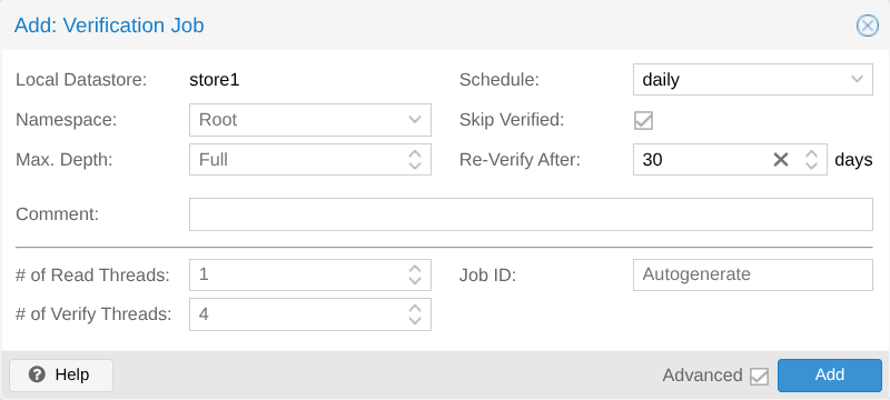 PBS Add Verification Job: Schedule, Skip Verified и Re-Verify After