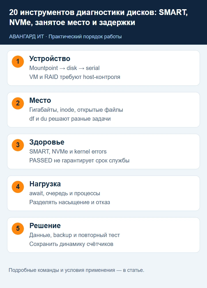 Диагностика диска: устройство, место, SMART, задержка и решение