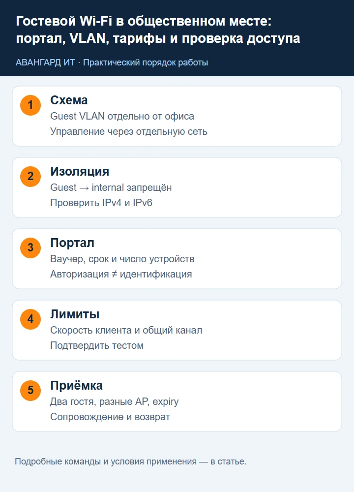 Гостевой доступ: отдельный VLAN, портал, изоляция, лимиты и контроль Гостевой доступ: отдельный VLAN, портал, изоляция, лимиты и контроль
