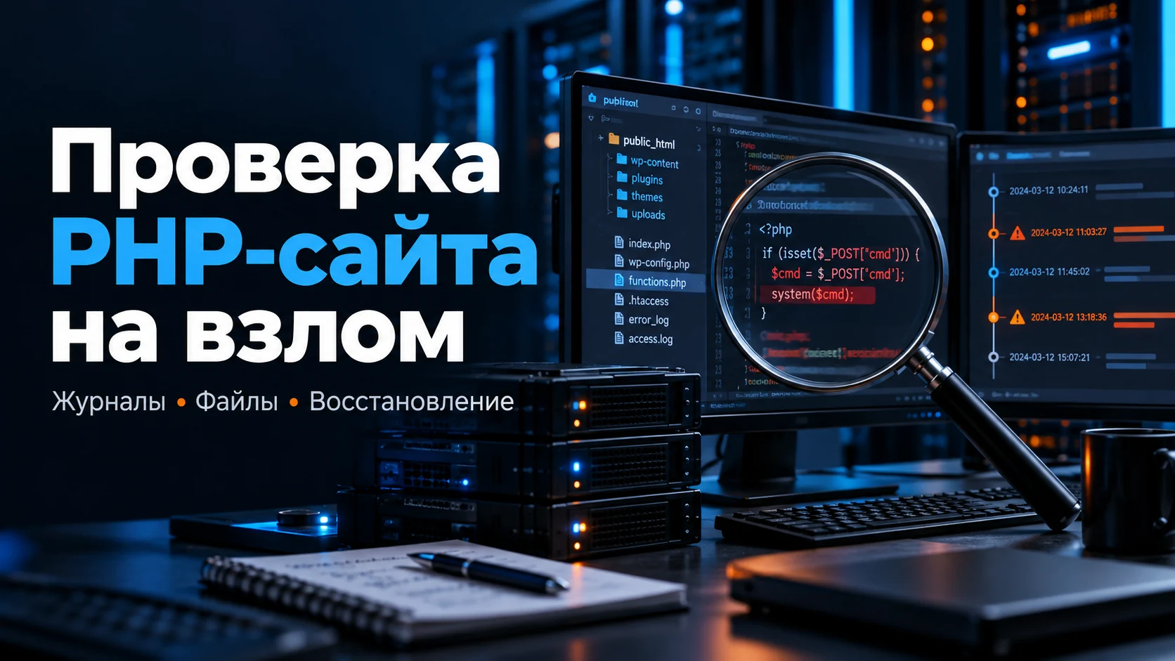 Иллюстрация к инструкции: Как проверить PHP-сайт на взлом: файлы, журналы, доступы и восстановление