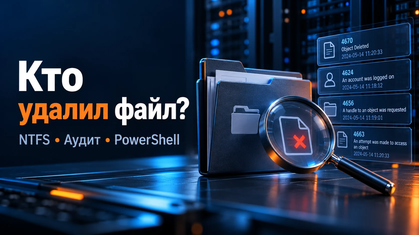 Иллюстрация к инструкции: Кто удалил файл: аудит NTFS и выгрузка событий в PowerShell
