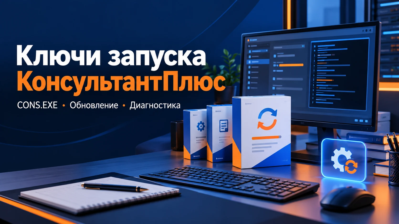 Концептуальная иллюстрация: КонсультантПлюс: ключи запуска CONS.EXE и автоматизация обновления для администратора