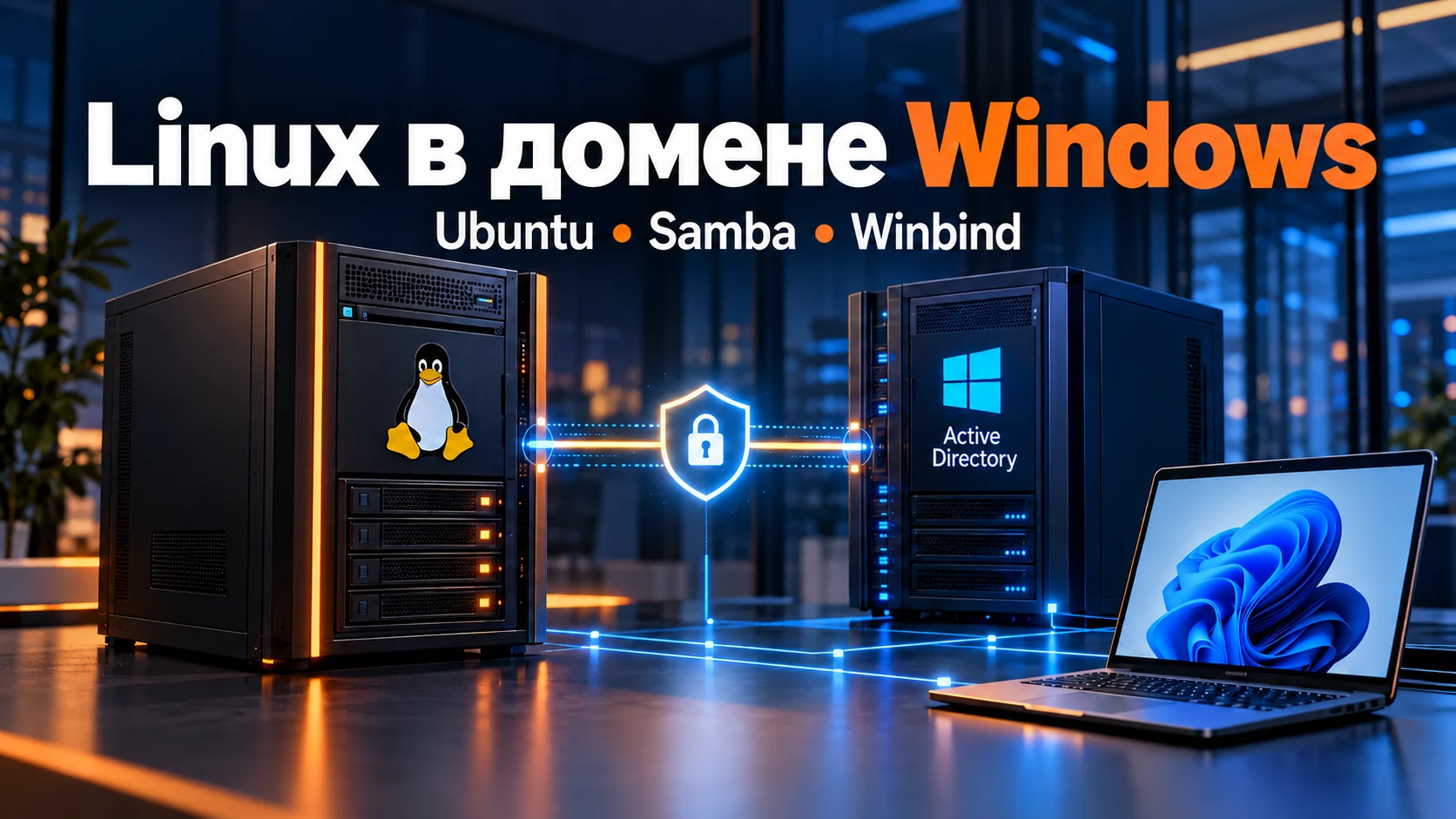 Концептуальная иллюстрация: Как ввести Linux-сервер в домен Windows: Ubuntu, Samba и Winbind