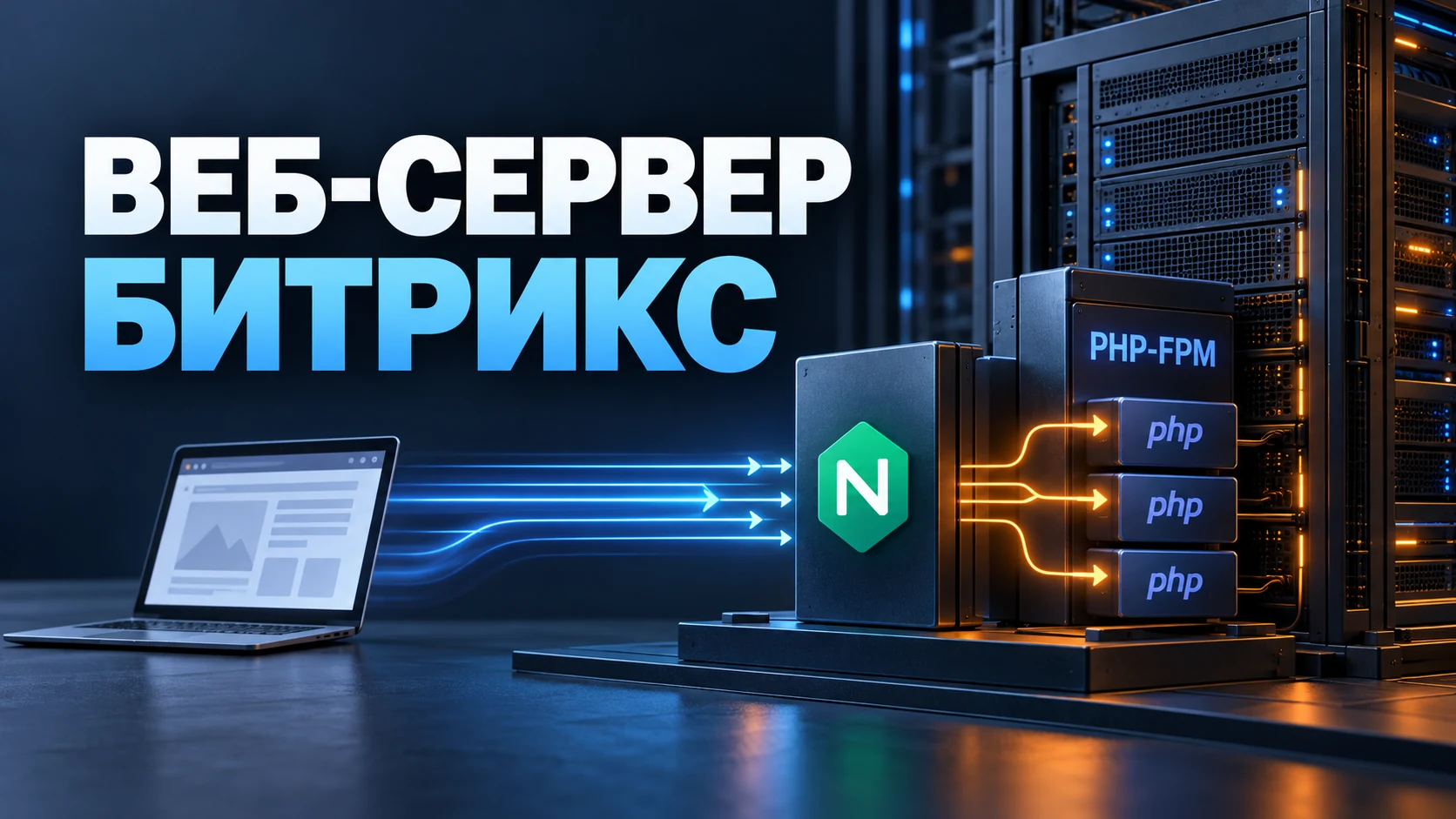 Настройка веб-сервера для 1С-Битрикс: PHP-FPM, Nginx и проверка — техническая иллюстрация